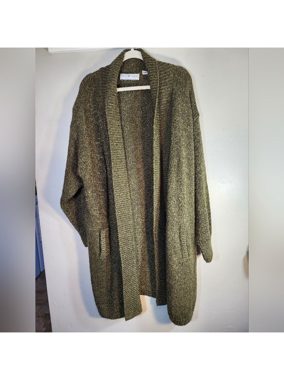 Maggie Lawrence Elegant Olive Open Long Cozy Women's Cardigan Sz 14/16